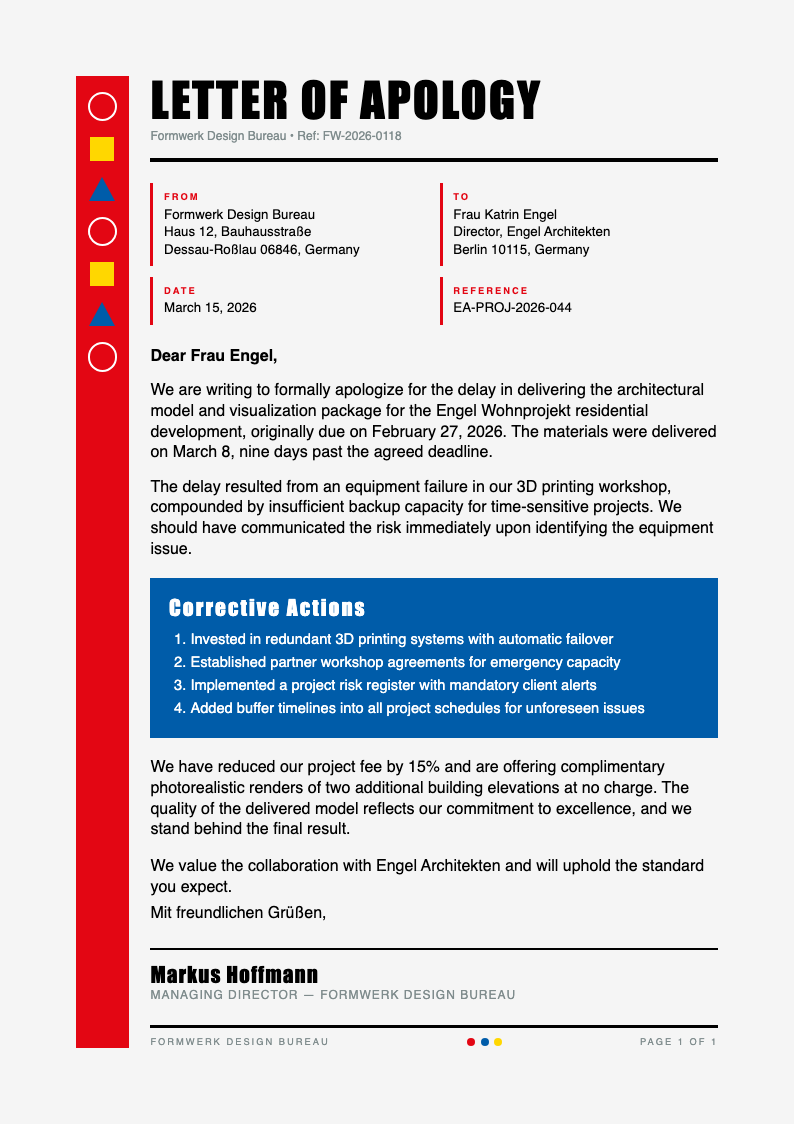 Bauhaus revival apology letter